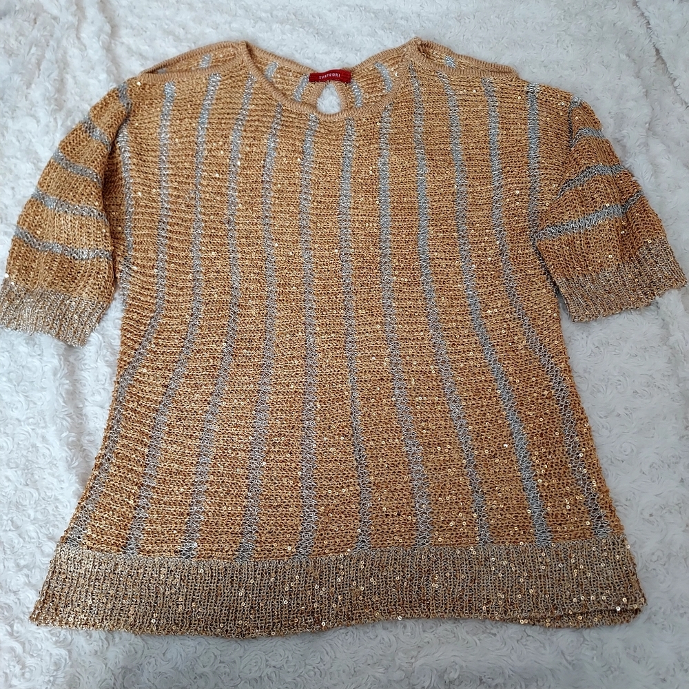 Santoori Gold with Silver Chainmail Cold shoulder top Large Unique Metallic